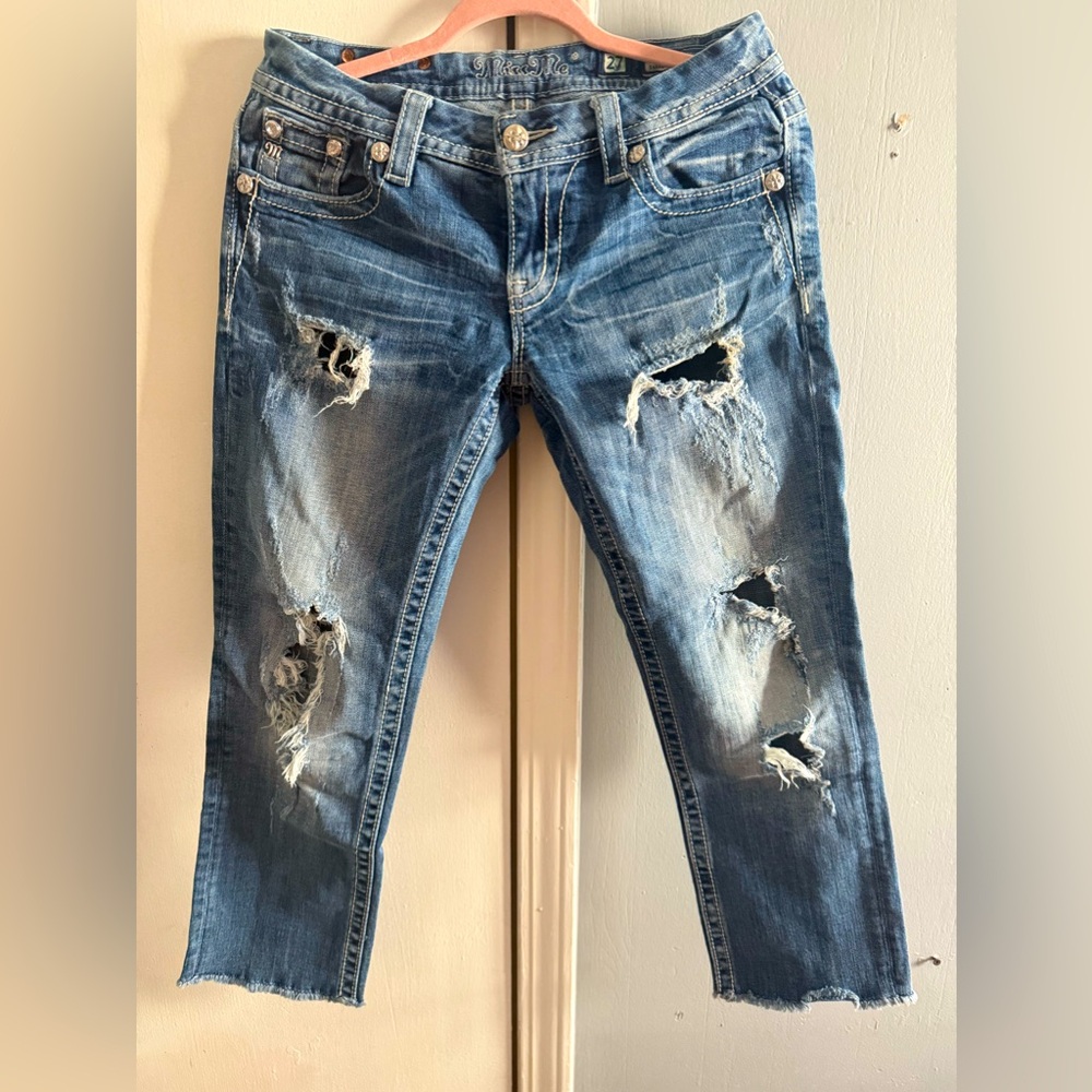 Miss Me Blue Cropped Distressed Jeans